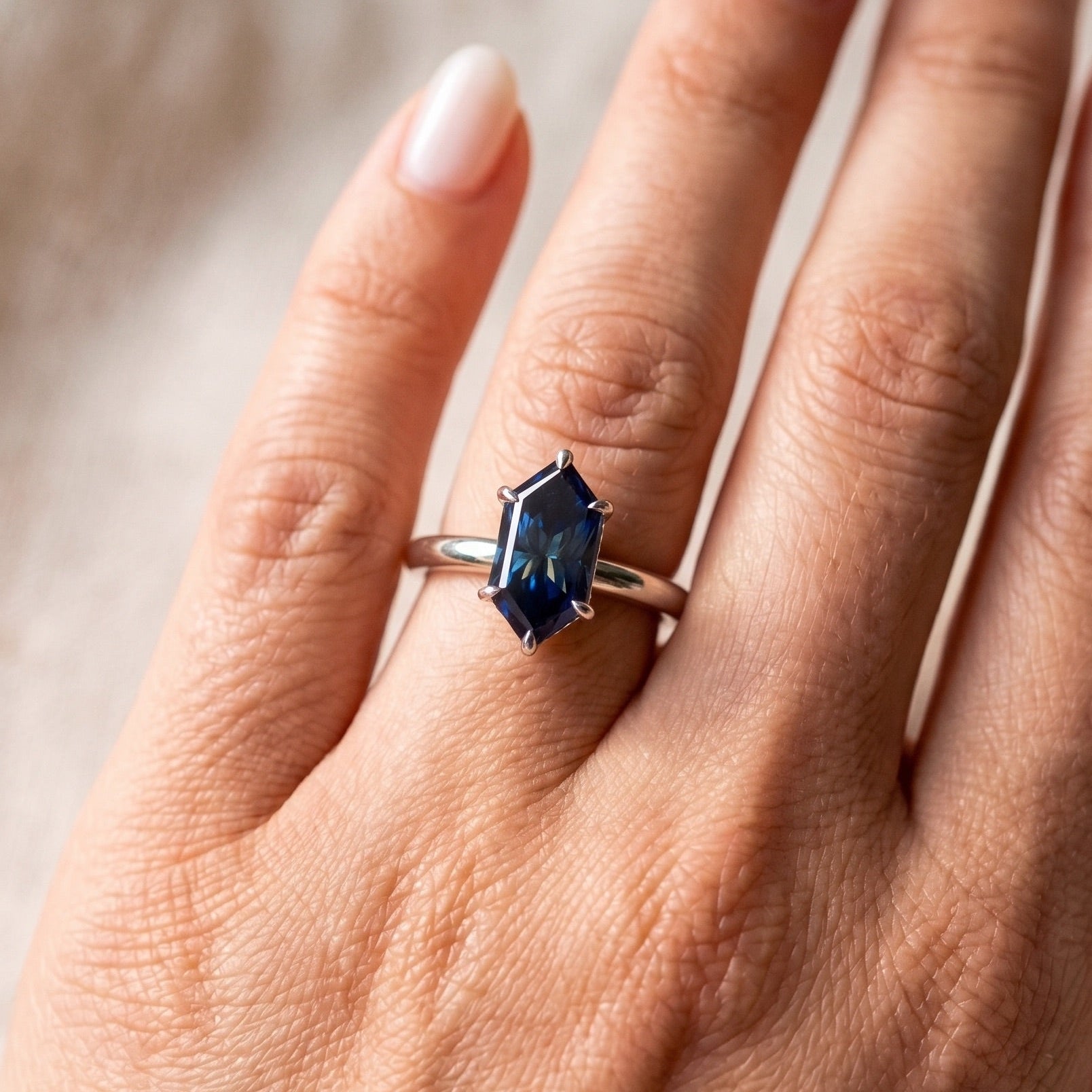 Dutch Marquise Dark Blue Moissanite Engagement Ring, Hidden Halo Solitaire Ring, Vintage Wedding Ring, Anniversary Gift, Promise Ring