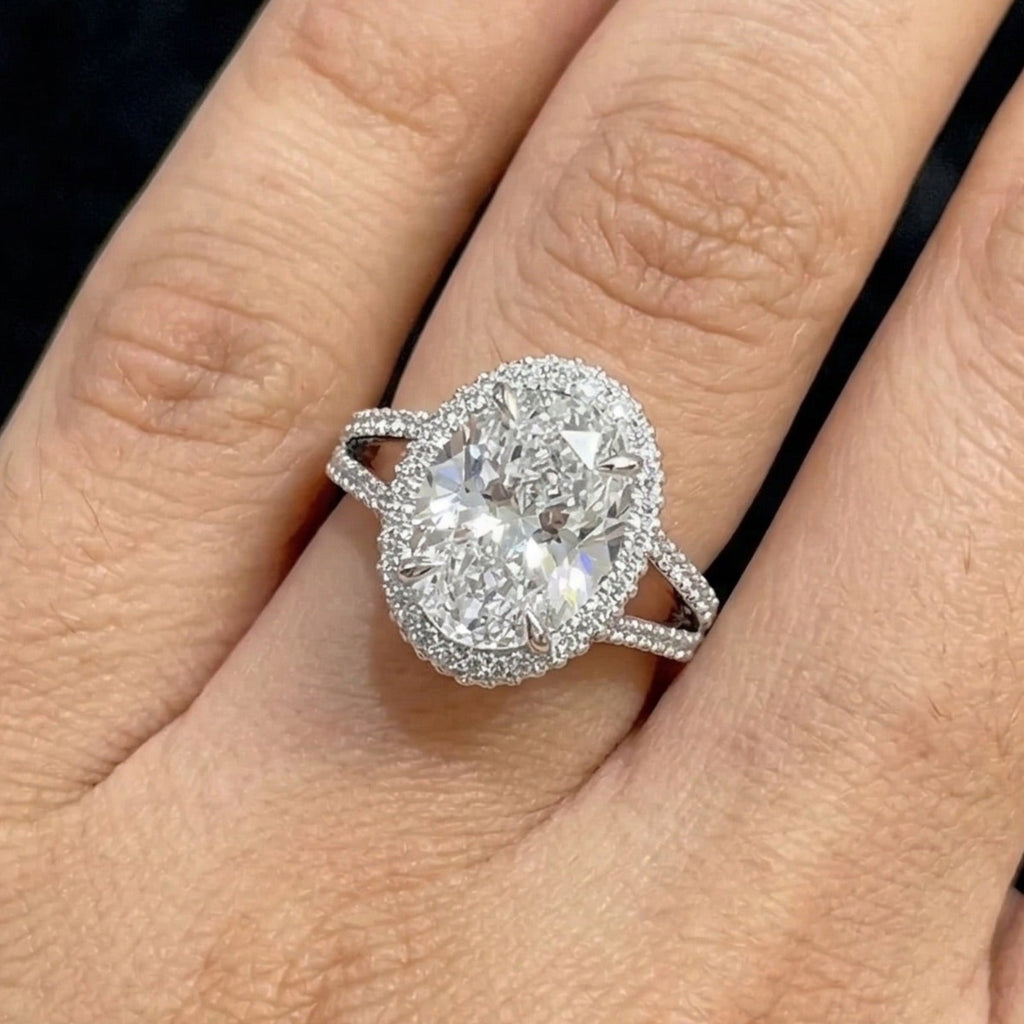 Oval Cut Lab Diamond Engagement Ring, Big Oval Cut Halo Wedding Ring, IGI Certified, Halo Split Shank Ring, White Gold Proposal Ring