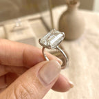 5.00 CT Emerald Cut Moissanite Engagement Ring, Hidden Halo Wedding Ring, Double Claw Prong, Proposal Ring, Celebrity Style Ring