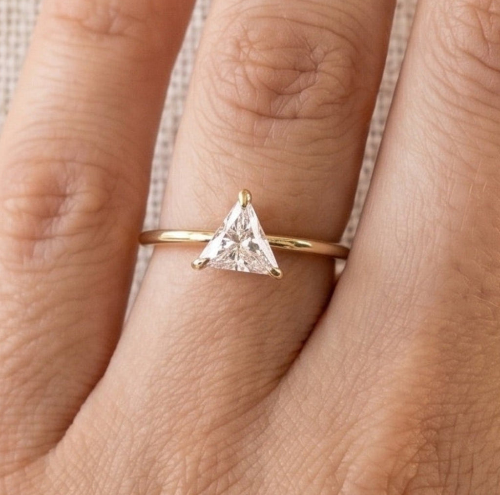 Solitaire Triangle Moissanite Engagement Ring, Yellow Gold Proposal Ring
