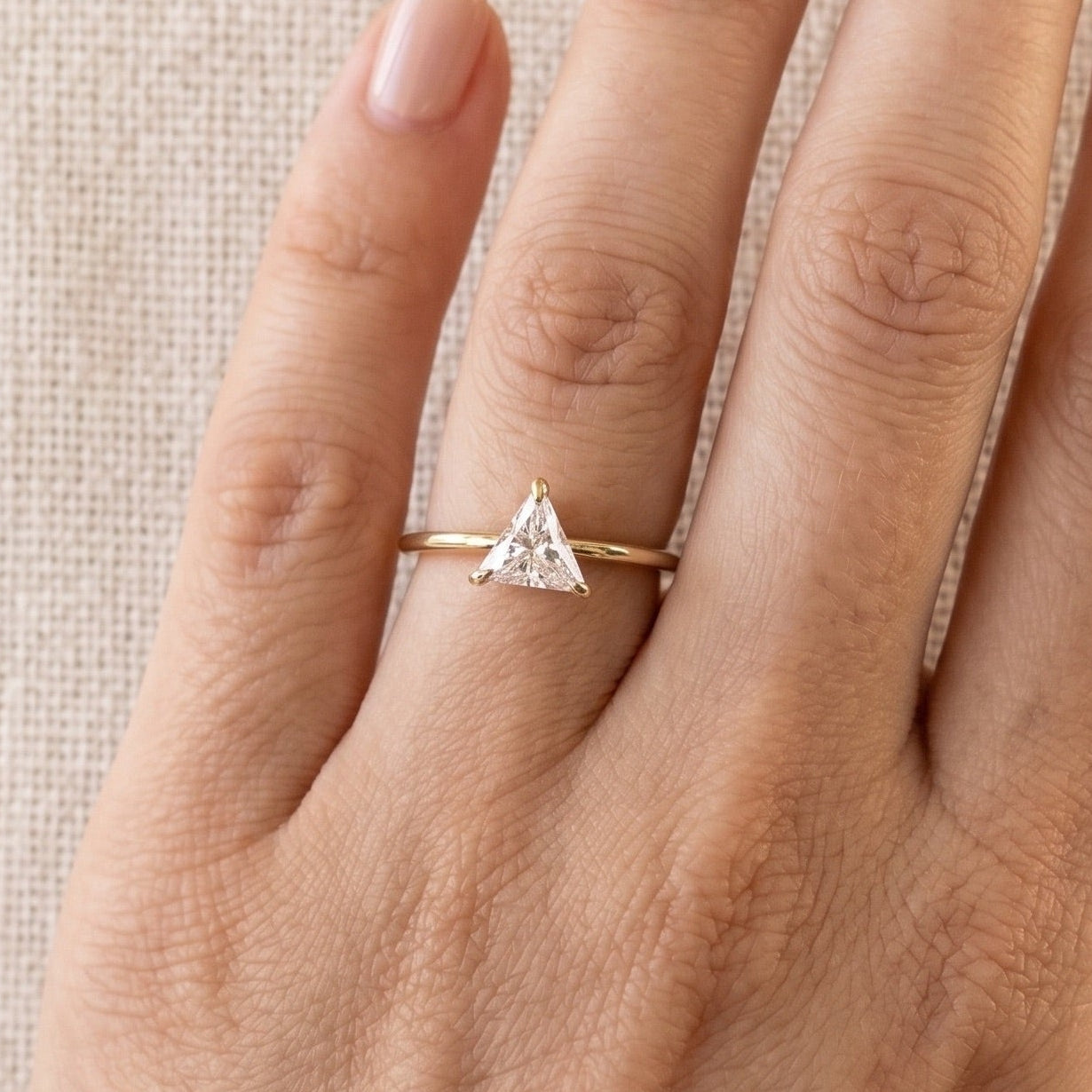 Solitaire Triangle Moissanite Engagement Ring, Yellow Gold Proposal Ring