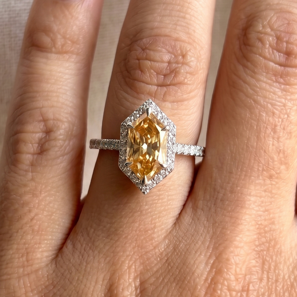 2.00 CT Dutch Marquise Champagne Moissanite Engagement Ring, Halo Wedding Ring, Cathedral Set with Pave Band Ring, Anniversary Gifts