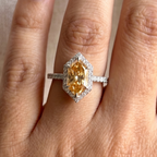 2.00 CT Dutch Marquise Champagne Moissanite Engagement Ring, Halo Wedding Ring, Cathedral Set with Pave Band Ring, Anniversary Gifts