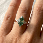 2.00 CT Blue Green Dutch Marquise Moissanite Engagement Ring, Round Moissanite Accent Wedding Ring, V Prong, Proposal Ring, Ring for Women