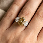 5.30 TCW Oval Cut Yellow Moissanite Engagement Ring, Three Stone Wedding Ring with Oval Accents, Two Tone Bridal Ring, Propose Ring