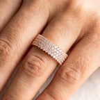 4 Row Pave Moissanite Eternity Band, 14K Solid Gold Band, Diamond Pave Set Wedding Band, Stackable Band, Anniversary Gift for Her