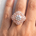 Round Moissanite Flower Engagement Ring, Floral Halo Wedding Ring, Cluster Bridal Ring, Rose Gold Promise Ring, Anniversary Gift for Her