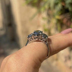 Oval Cut Grey Moissanite Engagement Ring, Three Stone Wedding Ring, Trilogy Ring, Three Oval Moissanite Anniversary Ring