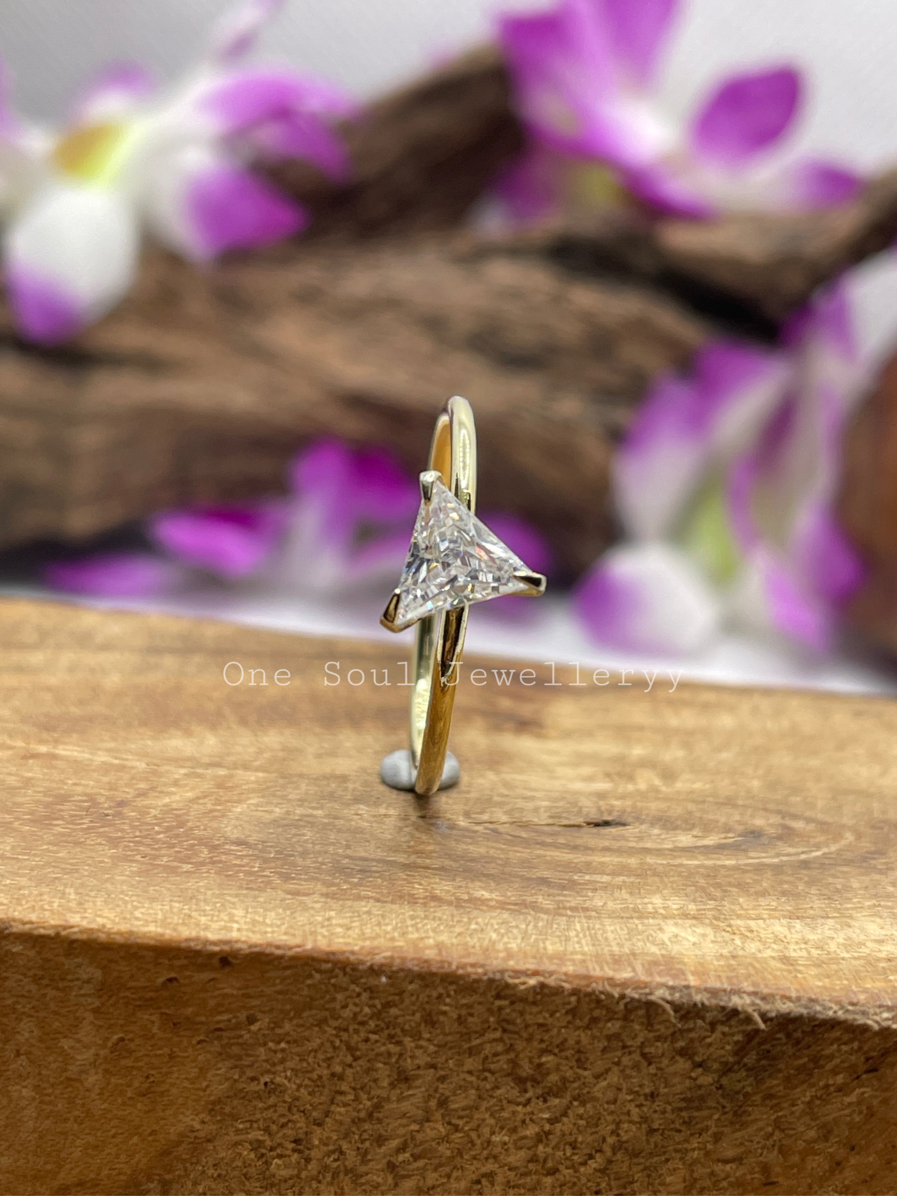 Solitaire Triangle Moissanite Engagement Ring, Yellow Gold Proposal Ring