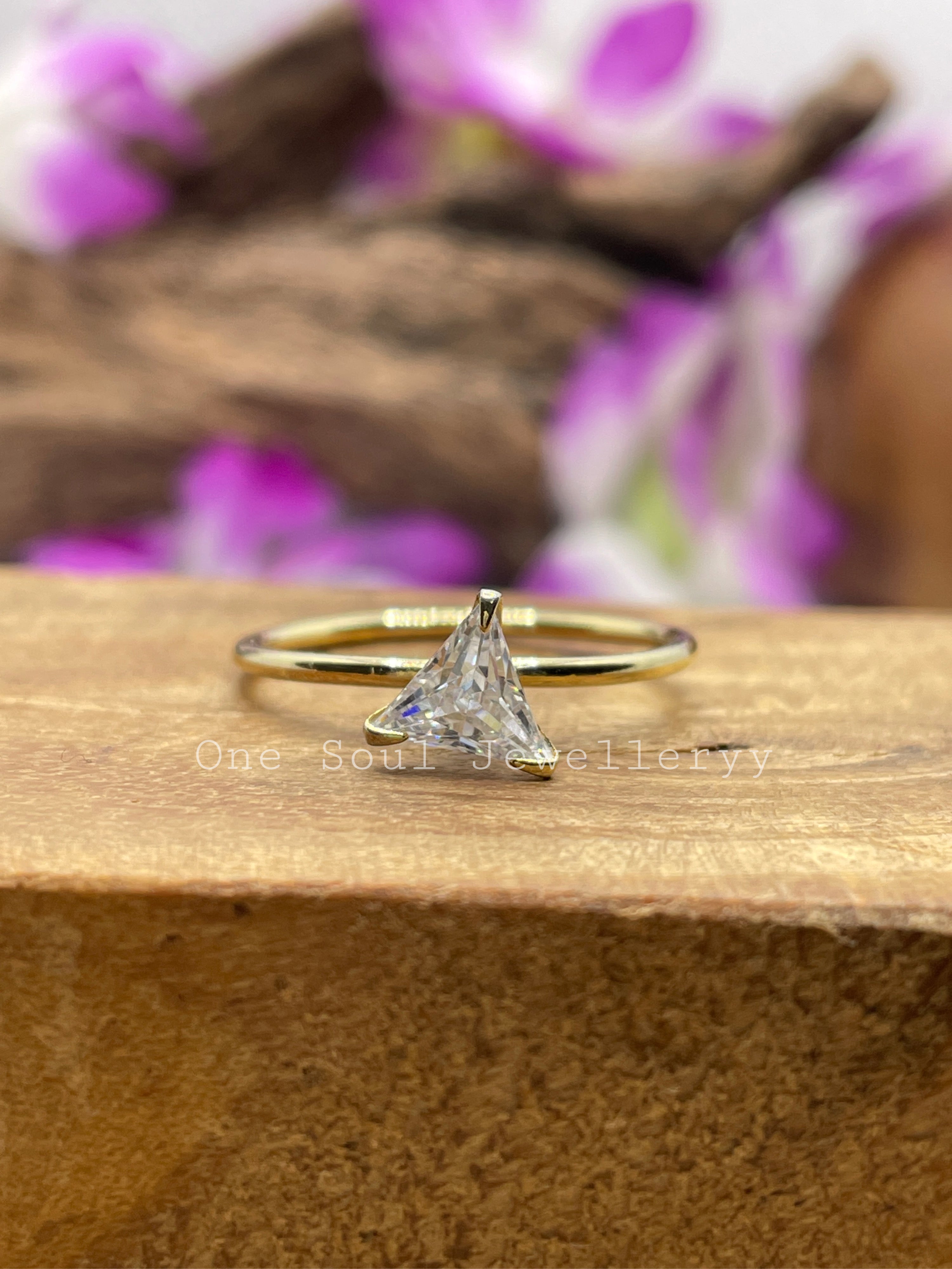 Solitaire Triangle Moissanite Engagement Ring, Yellow Gold Proposal Ring