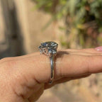 Oval Cut Grey Moissanite Engagement Ring, Three Stone Wedding Ring, Trilogy Ring, Three Oval Moissanite Anniversary Ring