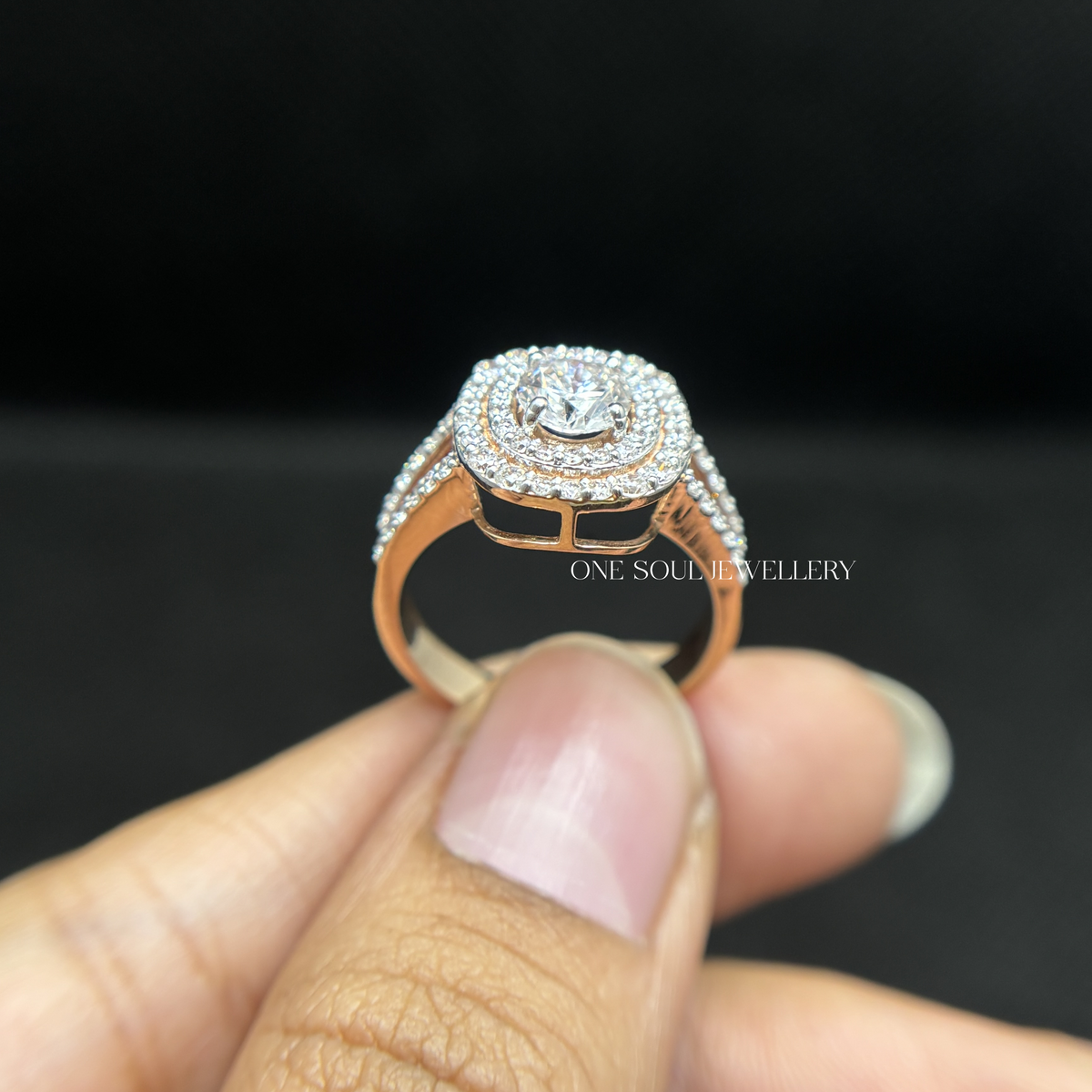 Double Halo  Round Lab Diamond Engagement Ring, Pave Split Shank Ring, Big Diamond Ring, 14K Gold Wedding Ring, Proposal Ring for Her