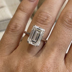 5.00 CT Emerald Cut Moissanite Engagement Ring, Hidden Halo Wedding Ring, Double Claw Prong, Proposal Ring, Celebrity Style Ring