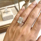 5.00 CT Emerald Cut Moissanite Engagement Ring, Hidden Halo Wedding Ring, Double Claw Prong, Proposal Ring, Celebrity Style Ring