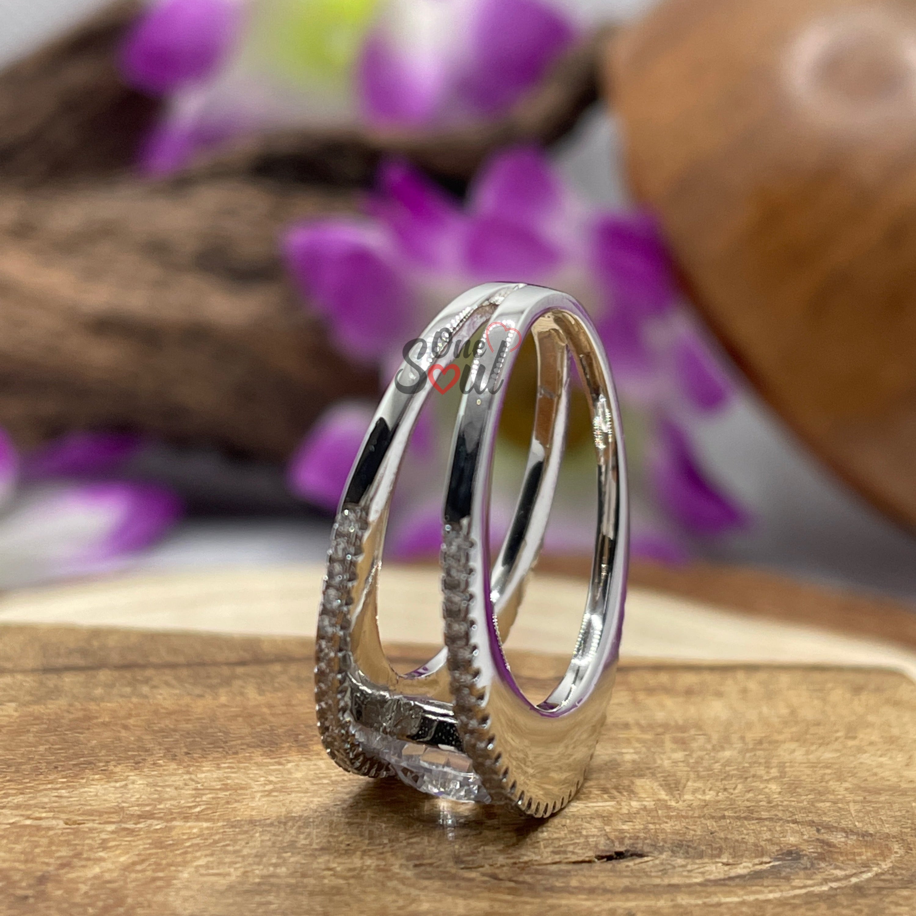 Round Moissanite Halo Engagement Ring, Pavé Split Shank Solitaire Ring