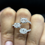 Three Stone Oval Lab Diamond Ring, Trilogy Engagement Ring, Bypass Shank Bridal Ring, Certified Diamond Ring, Anniversary Gift Ring