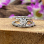Round Moissanite Halo Engagement Ring, Pavé Split Shank Solitaire Ring