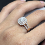Double Halo  Round Lab Diamond Engagement Ring, Pave Split Shank Ring, Big Diamond Ring, 14K Gold Wedding Ring, Proposal Ring for Her