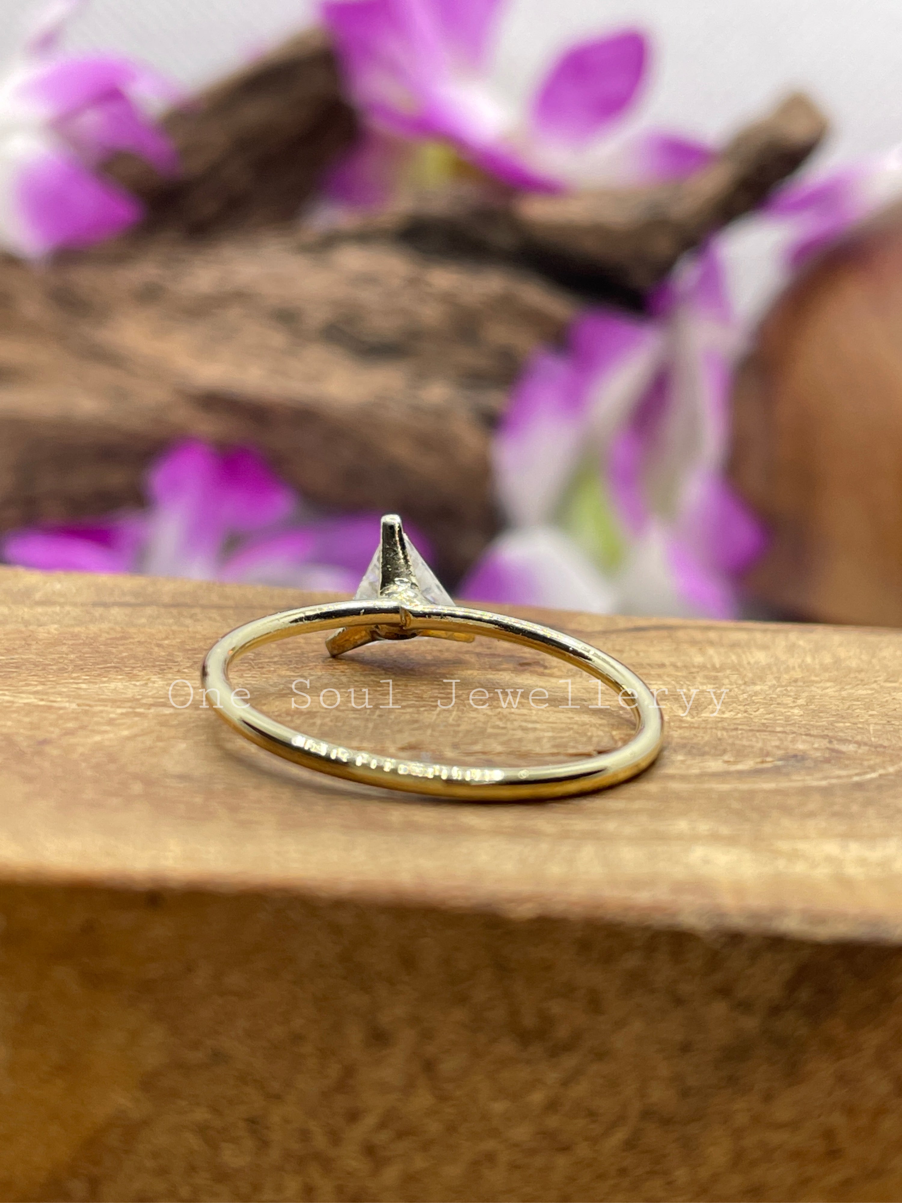 Solitaire Triangle Moissanite Engagement Ring, Yellow Gold Proposal Ring