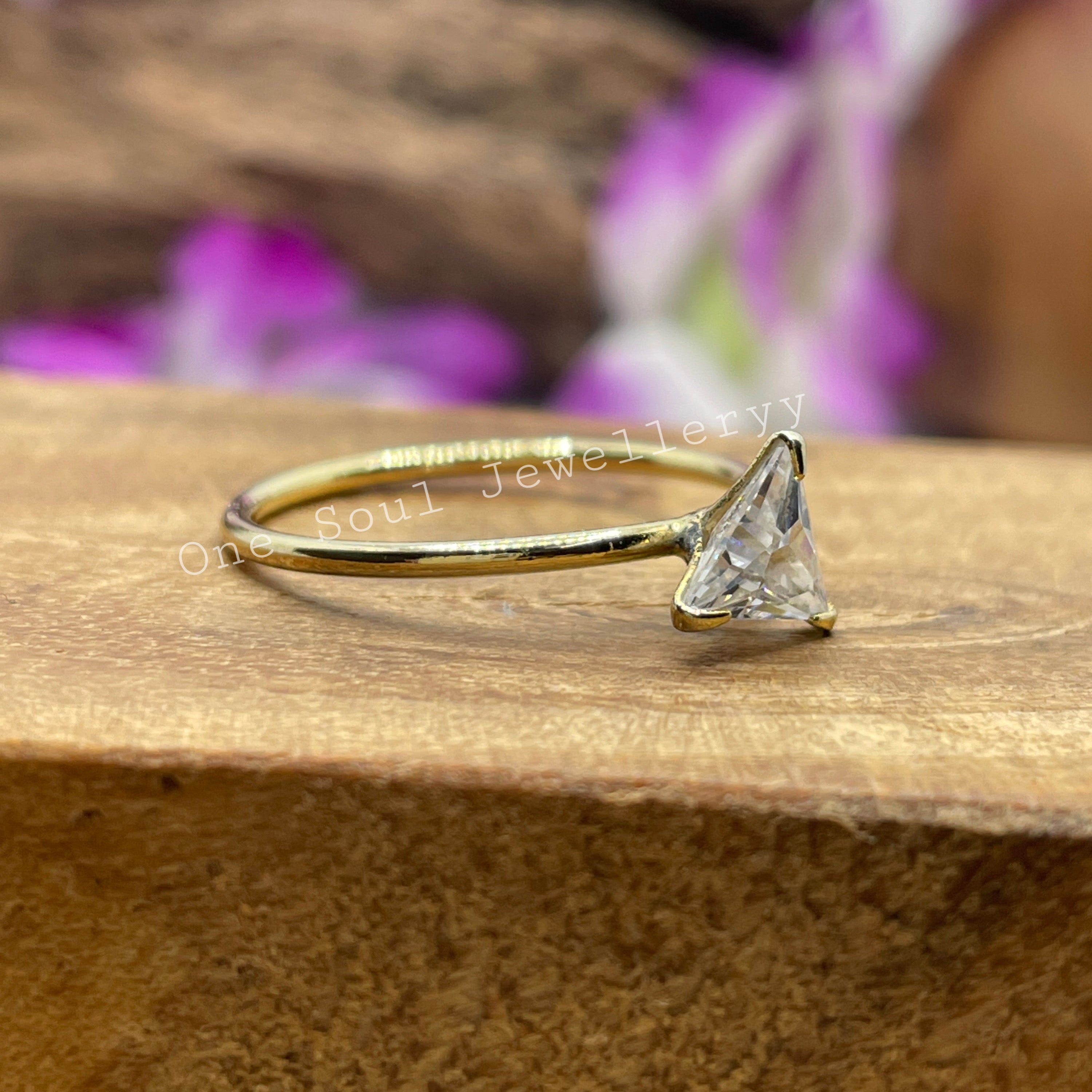 Solitaire Triangle Moissanite Engagement Ring, Yellow Gold Proposal Ring