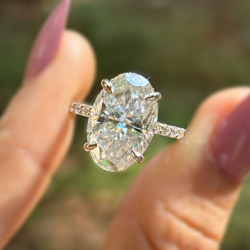 Colorless Oval Moissanite Engagement Ring, Hybrid Cut Oval Diamond Ring, Solitaire Wedding Ring, Proposal Ring, Trendy Oval Cut Ring