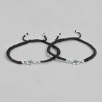Floral Blue Rhodium Plated 925 Sterling Silver Thread Anklet