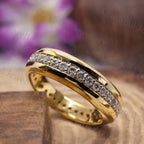 6MM yellow gold cigar band with pavé set round brilliant moissanite — full eternity wedding ring, handcrafted in solid 14K gold