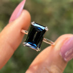 Dark Blue Criss Cut Moissanite Engagement Ring, Solitaire Wedding Ring with Cathedral Set, Double Claw Prong Setting, Proposal Ring