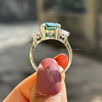 6.50 CT Cushion Cut Green Moissanite Engagement Ring, Three Stone Wedding Ring, Side Stone Oval Cut, Bridal Ring, Trilogy Ring for Women