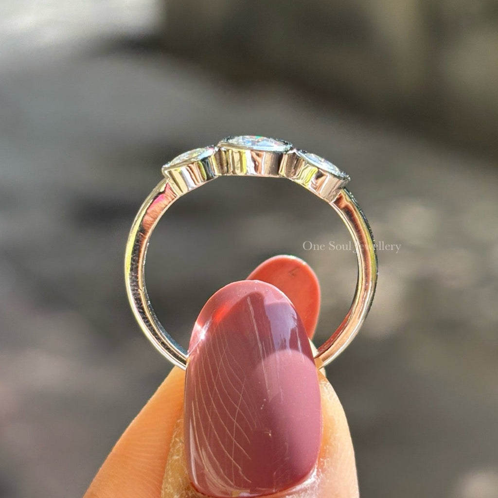 Colorless Round Moissanite Three Stone Engagement Ring, White Gold Promise Ring, Trilogy Wedding Ring, Anniversary Gift, Minimalist Jewelry