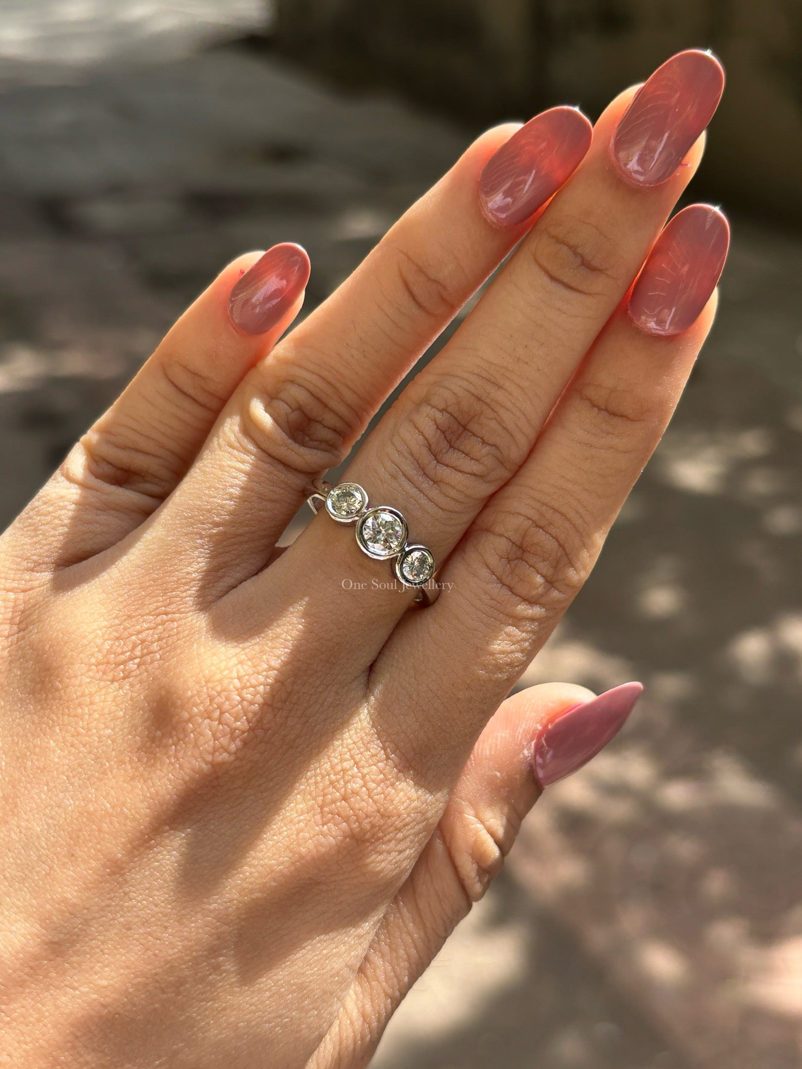 Colorless Round Moissanite Three Stone Engagement Ring, White Gold Promise Ring, Trilogy Wedding Ring, Anniversary Gift
