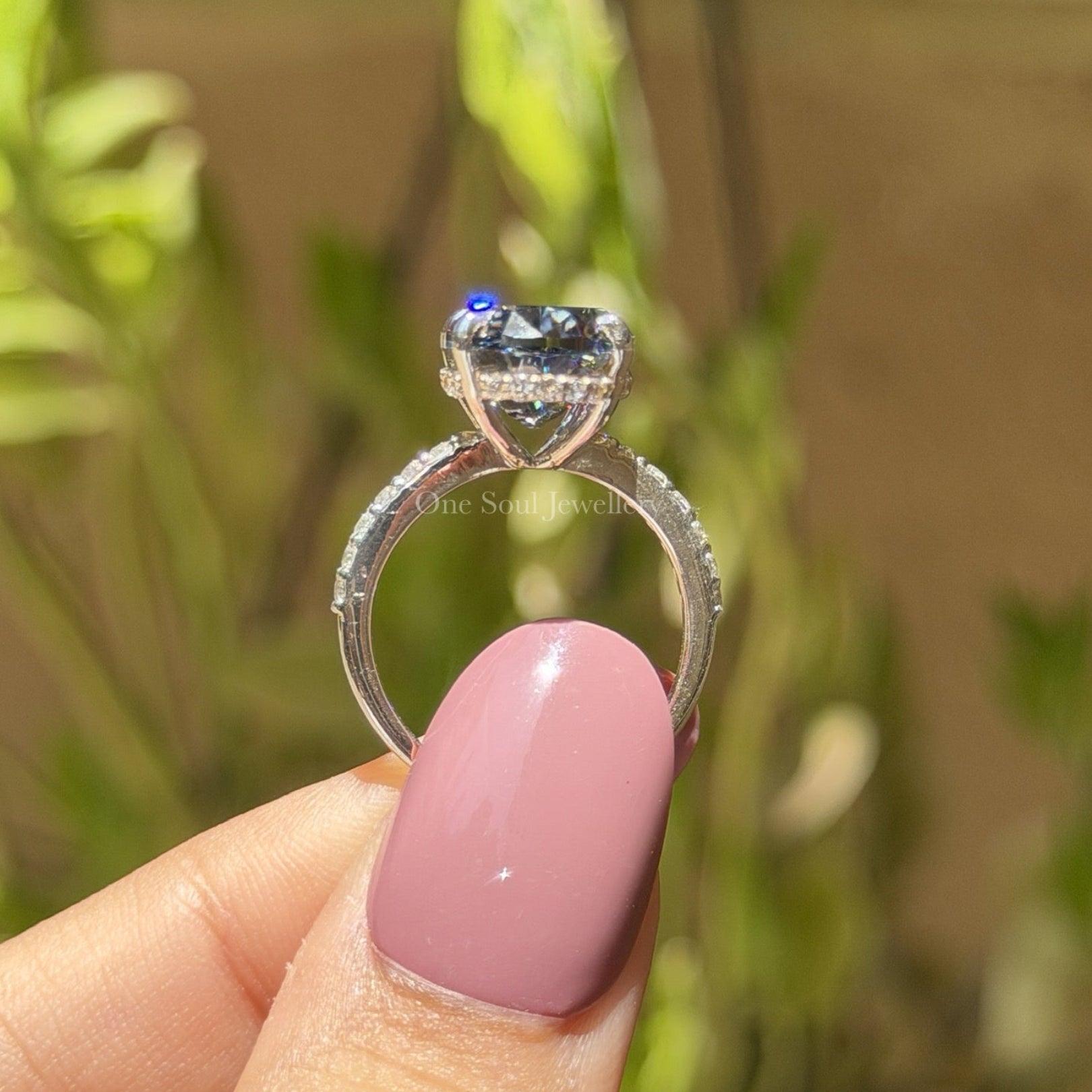 Oval Engagement Ring, Dark Grey Moissanite Diamond Wedding Ring, Hidden Halo Ring, Pave Set Solitaire Ring, Proposal Ring, Anniversary Gifts