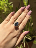 Oval Engagement Ring, Dark Grey Moissanite Diamond Wedding Ring, Hidden Halo Ring, Pave Set Solitaire Ring