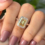 4.00 CT Emerald Cut Canary Yellow Moissanite Engagement Ring, Bezel Set Wedding Ring, Solitaire Ring for Women, Cathedral Set Ring for Her