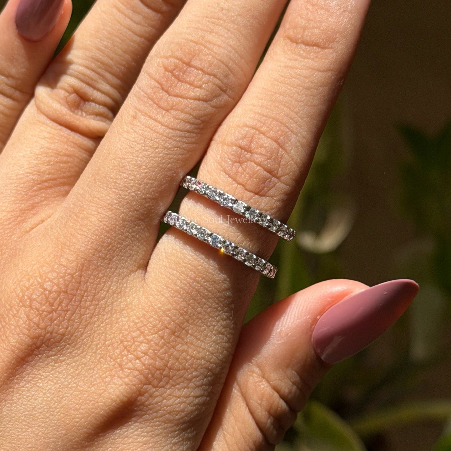 Champagne Princess Moissanite Bridal Ring Set, Eternity Matching Band, Engagement Ring with Wedding Band Set, Stackable Bands, 14K Gold Set