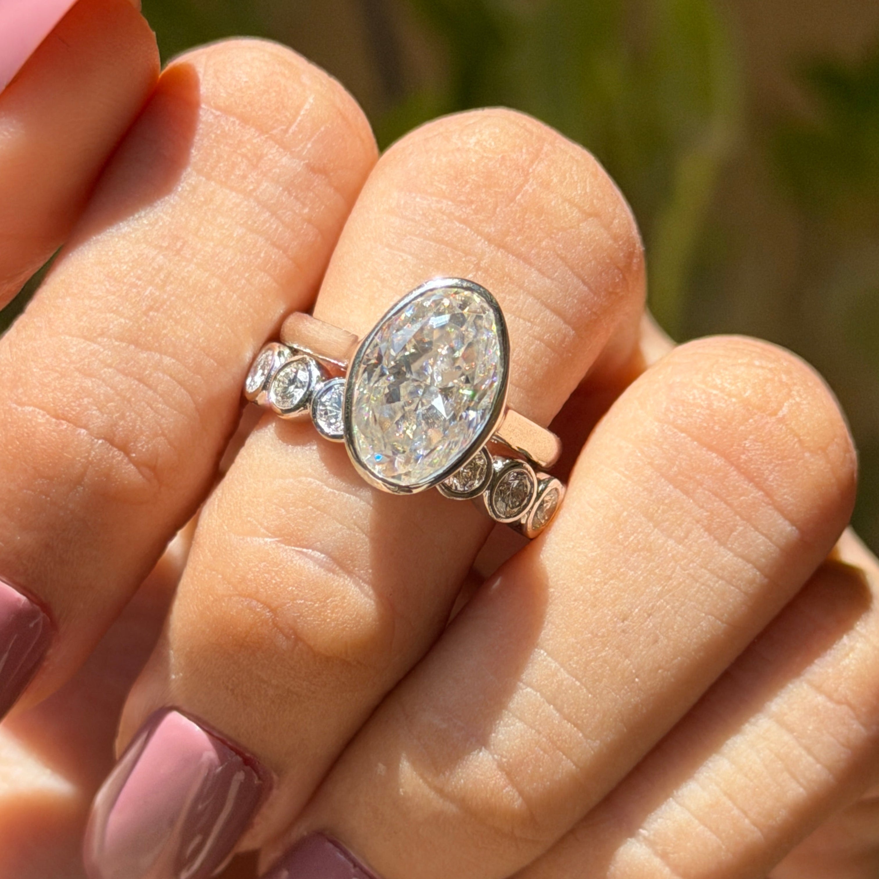 Oval Moissanite Bridal Ring set for Wedding Gifts, Oval Moissanite Engagement Ring, Bubble Band Stacking Band, Eternity Wedding Band for Her
