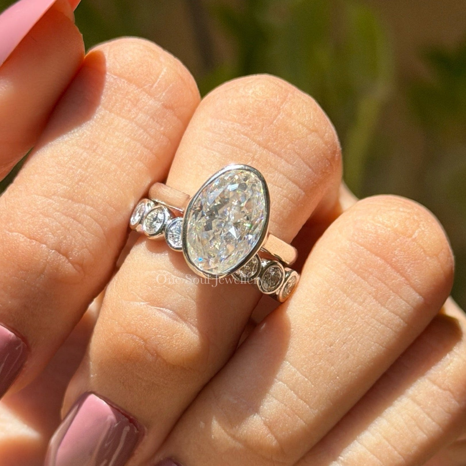 Oval Moissanite Bridal Ring set for Wedding Gifts, Oval Moissanite Engagement Ring, Bubble Band Stacking Band, Eternity Wedding Band for Her