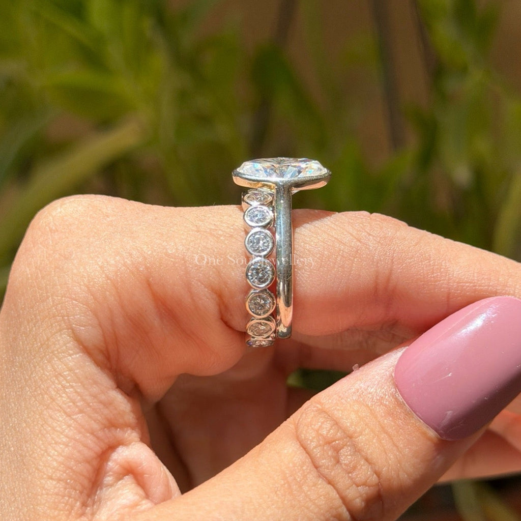 Oval Moissanite Bridal Ring set for Wedding Gifts, Oval Moissanite Engagement Ring, Bubble Band Stacking Band, Eternity Wedding Band for Her