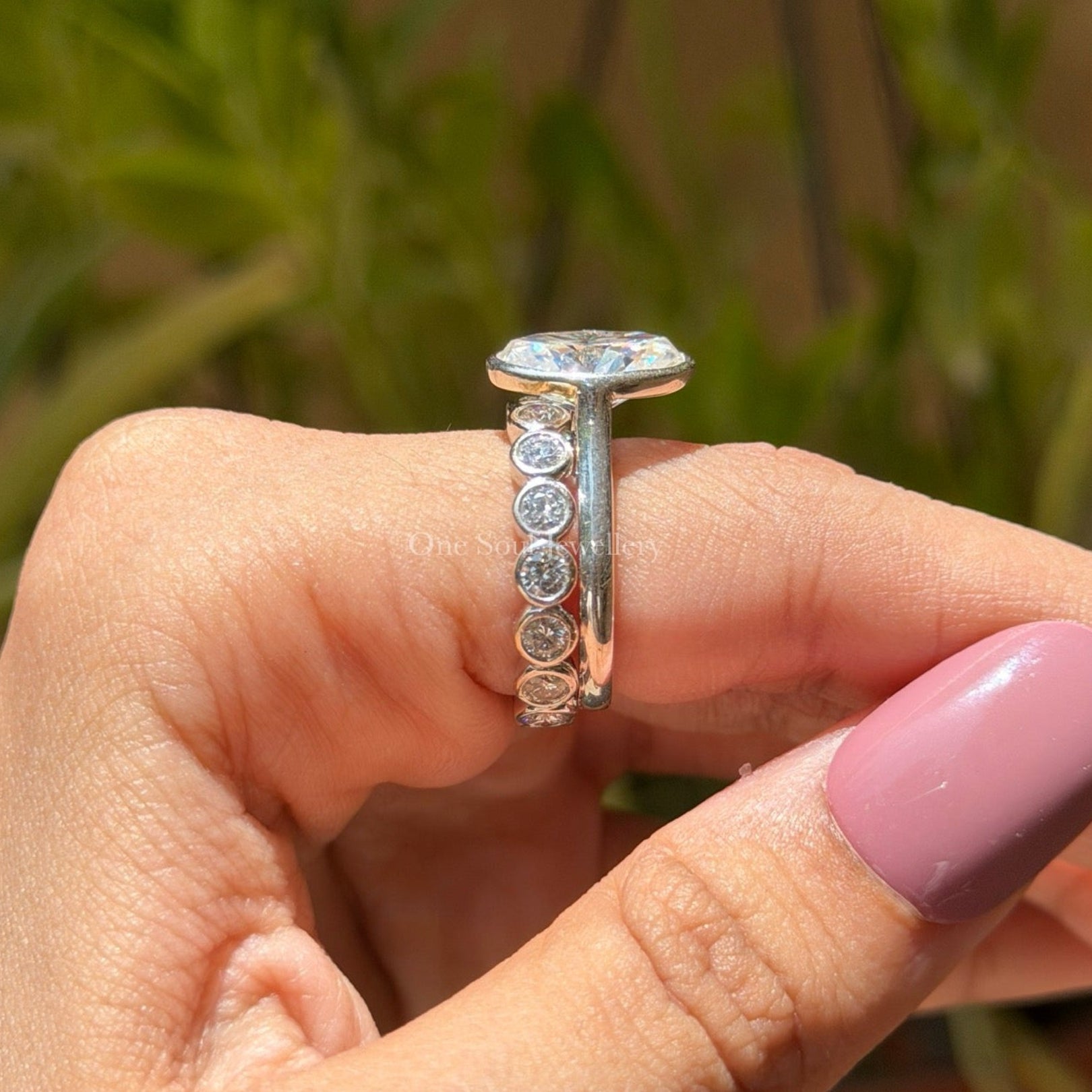 Oval Moissanite Bridal Ring set for Wedding Gifts, Oval Moissanite Engagement Ring, Bubble Band Stacking Band, Eternity Wedding Band for Her