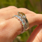 Dutch Marquise Yellow Moissanite Bridal Set, Marquise Moissanite Engagement Ring, Bezel Set Bubble Band, Stacking Band Set, Wedding Ring Set
