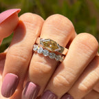 Dutch Marquise Yellow Moissanite Bridal Set, Marquise Moissanite Engagement Ring, Bezel Set Bubble Band, Stacking Band Set, Wedding Ring Set