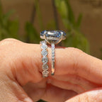 Grey Oval Moissanite Engagement Ring, Bridal Ring Set, Stacking Bubble Band, Full Eternity Band, Wedding Band, Anniversary Gifts Ring