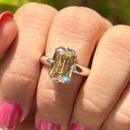 Criss Cut Canary Yellow Moissanite Engagement Ring, Compass Set Prong, White Gold Wedding Ring, Emerald Cut Ring, Solitaire Proposal Ring