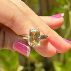 Criss Cut Canary Yellow Moissanite Engagement Ring, Compass Set Prong, White Gold Wedding Ring, Emerald Cut Ring, Solitaire Proposal Ring