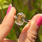 Criss Cut Canary Yellow Moissanite Engagement Ring, Compass Set Prong, White Gold Wedding Ring, Emerald Cut Ring, Solitaire Proposal Ring