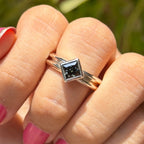 Bezel Set Dark Grey Princess Moissanite Engagement Ring, White Gold Wedding Ring with Knife Edge Band, Proposal Ring, Solitaire Ring
