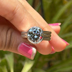 Bezel Set Round Grey Moissanite Engagement Ring, Chunky Wedding Ring, Triple Dome Ring, Thick Band Ring, White Gold Ring for Women