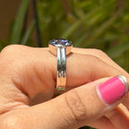 Bezel Set Round Grey Moissanite Engagement Ring, Chunky Wedding Ring, Triple Dome Ring, Thick Band Ring, White Gold Ring for Women