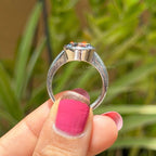 Bezel Set Round Grey Moissanite Engagement Ring, Chunky Wedding Ring, Triple Dome Ring, Thick Band Ring, White Gold Ring for Women