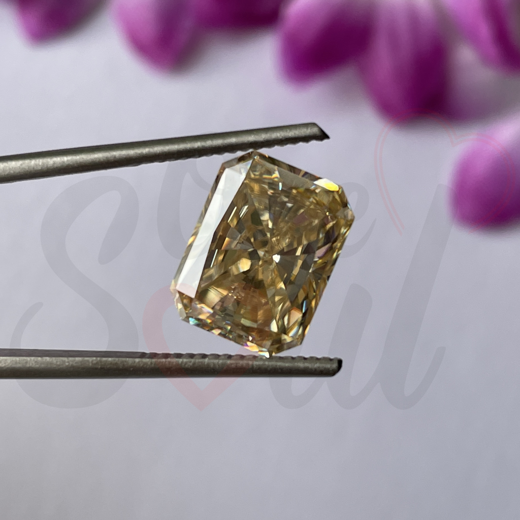 5.50 CT Radiant Cut Yellow Moissanite Loose Gemstone, Ice Crushed Radiant Yellow Diamond for Engagement Ring, Radiant Cut Bridal Set Ring